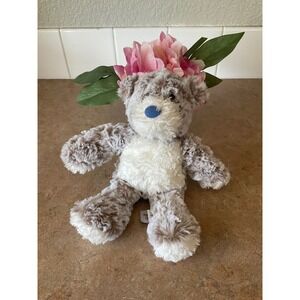 Demdaco Giving Collection Teddy Bear gray Cream Soft Plush Blue Nose 10 Inch